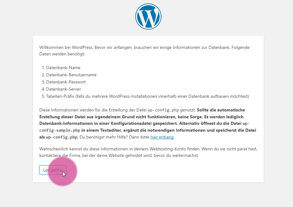 WordPress installieren - Start
